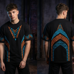 cyber aztec graphic print heavyweight oversized tee | drop shoulder streetwear
